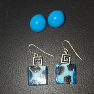 Elegant Blue and Black Square Earrings
